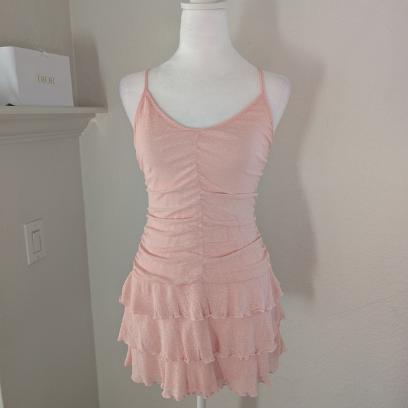 Dresses & Skirts - Woman's Pink Ruched And Ruffled Dress